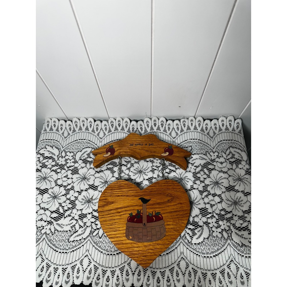 Vintage Wooden An Apple A Day Heart Wall Hanging Farmhouse Kitchen Decor Sign